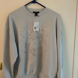 Pale Grey Sweater with Embellished Design